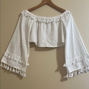 SHEIN White Bell Sleeve Crop Top with Ruffles